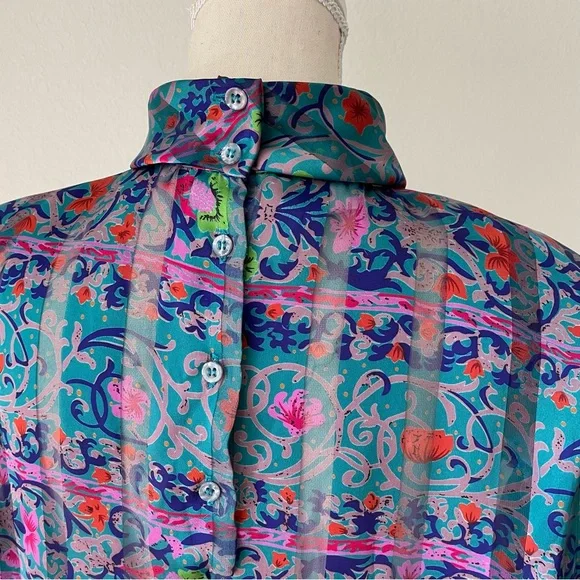 NICOLA AMAZING VINTAGE FLORAL MOCK NECK BUTTON DOWN BALOON SLEEVE BLOUSE TOP - Picture 10 of 16